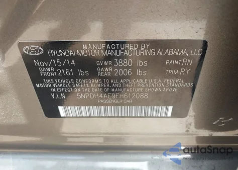 2015 Hyundai Elantra Limited from USA, damaged, VIN 5NPDH4AE9FH612088